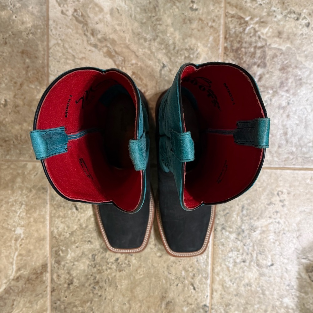 Macie Bean Turquoise and Dark Gray Western Boots - Picture 2 of 4